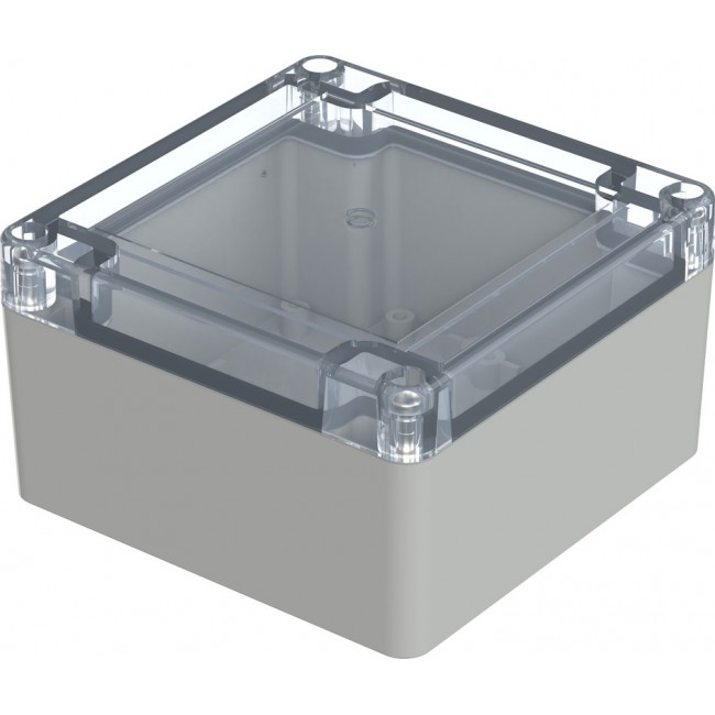 07411116 XM 111106 G 7035, Euromas X Series Light Grey Polycarbonate Enclosure, IP66, IP68, IK07, Clear Lid, 105 x 105 x 60.1mm