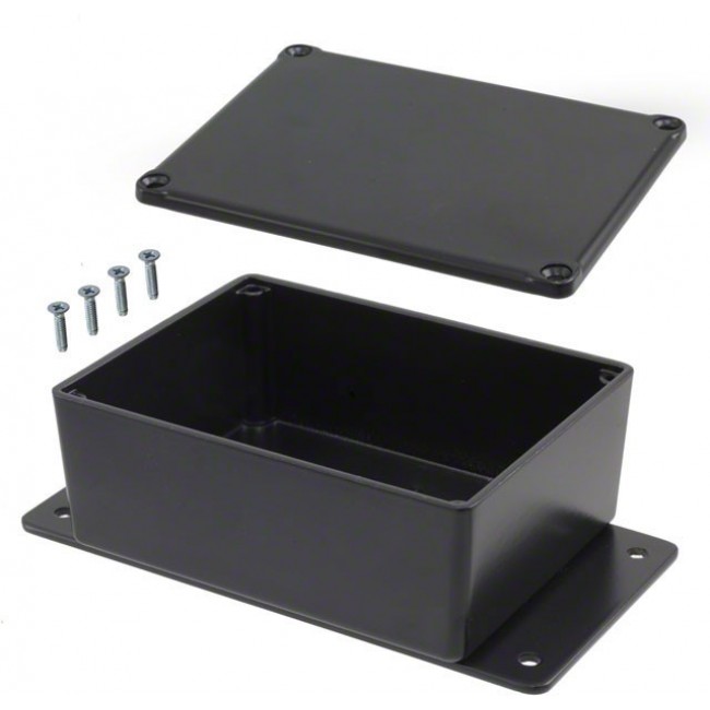 CU-4471-B, Enclosures, Boxes, & Cases Econobox Diecast Aluminum Box with Mounting Bracket Black (4.3 X 1.8 X 3.3 In)