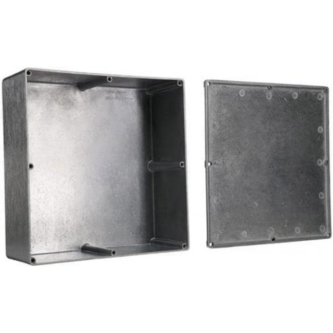 CU-478-G, Gray Die Cast Aluminum Bracket Mount Box - External 7.5 x 7.5 x 2.62 Inches - Internal 7.03 x 7.03 x 2.46 Inches