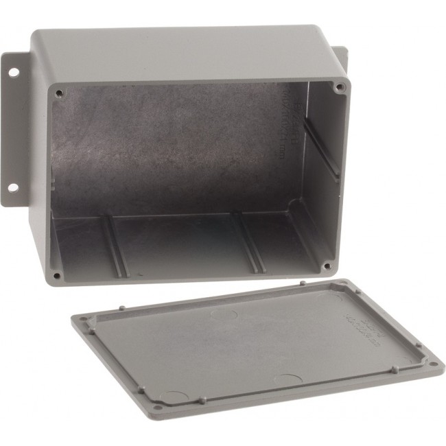 Grey Die Cast Aluminium Enclosure, IP66, Flanged, Grey Lid, 168.7 x 101.6 x 76.5mm