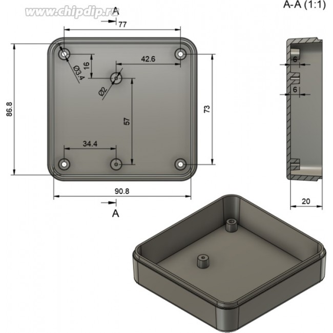 Корпус для РЭА 98x94x31 черный