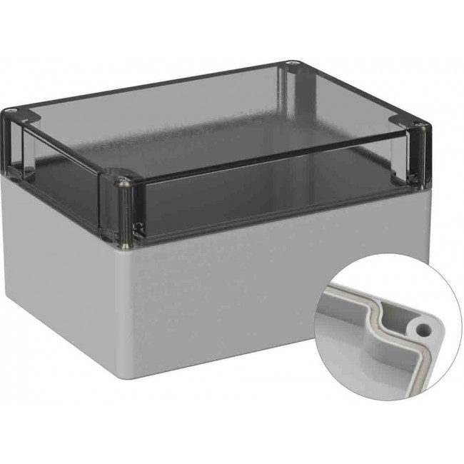 Grey Polycarbonate General Purpose Enclosure, IP66, IK07, Clear Lid, 120 x 160 x 90mm