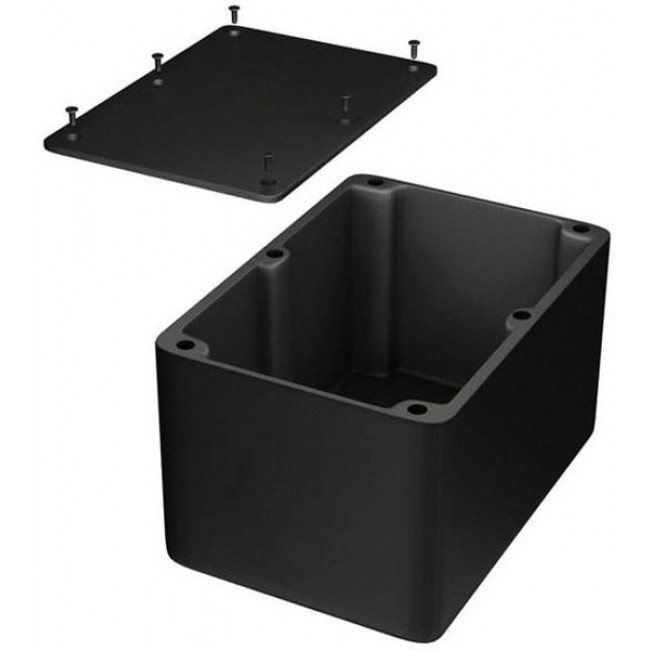 1550FBK, Box Aluminum Black Cover Included 6.732" L x 4.764" W (170.99mm x 121.01mm) X 4.138" (105.11mm)