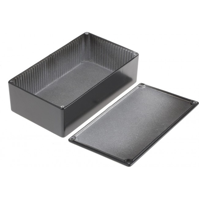 Black Die Cast Aluminium Enclosure, IP54, Black Lid, 120 x 65.5 x 39.75mm