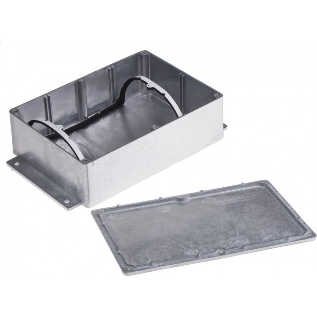 Silver Die Cast Aluminium Enclosure, IP65, Flanged, Silver Lid, 201.7 x 121.2 x 55.3mm