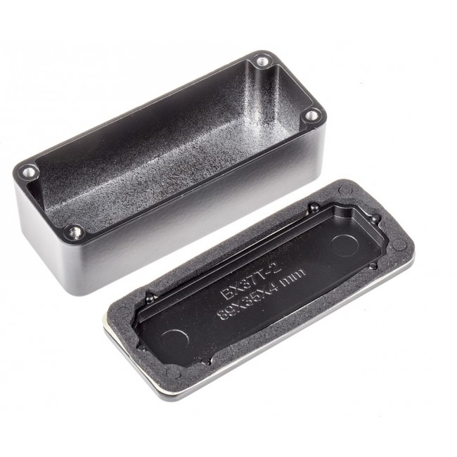 Black Die Cast Aluminium Enclosure, IP66, Black Lid, 89.1 x 35 x 30.3mm