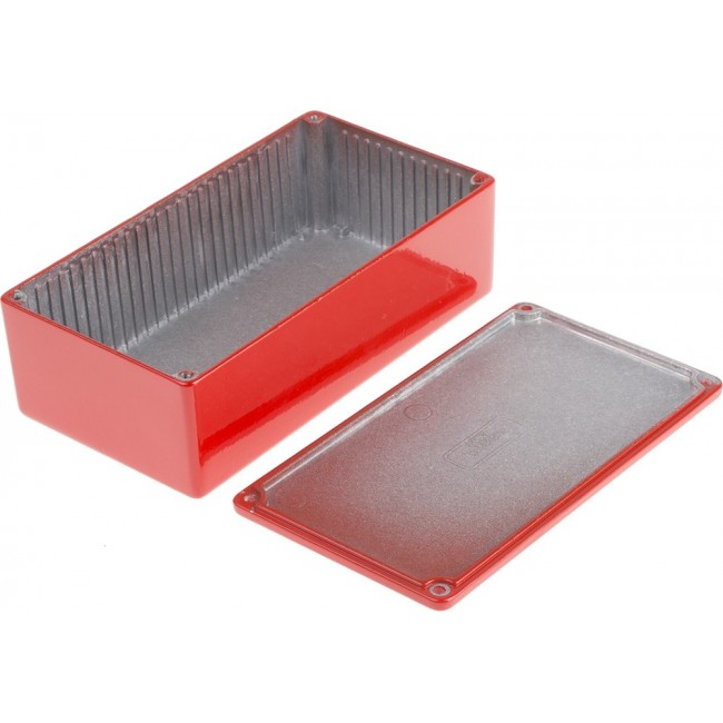 Red Die Cast Aluminium Enclosure, IP54, Red Lid, 120 x 65.5 x 39.75mm