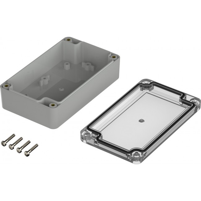 07413084 XM 130804 G 7035, Euromas X Series Light Grey Polycarbonate Enclosure, IP66, IP68, IK07, Clear Lid, 125 x 75 x 37.2mm