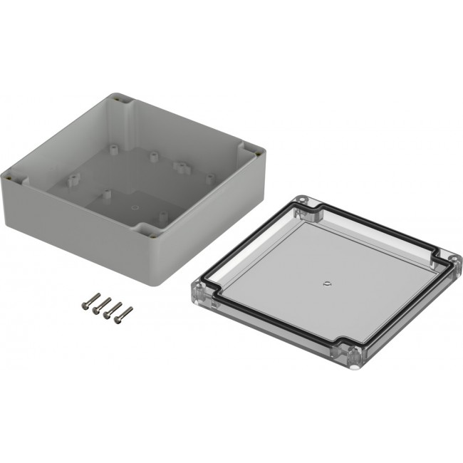 07415156 XM 151506 G 7035, Euromas X Series Light Grey Polycarbonate Enclosure, IP66, IP68, IK07, Clear Lid, 149.9 x 149.9 x 60mm