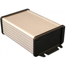 1457K1202, 1457 Series Silver Anodised Aluminium Enclosure, IP65, Flanged, Black Lid, 46.92 x 86.83 x 151mm