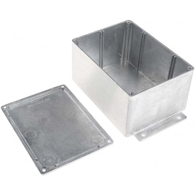 Silver Die Cast Aluminium Enclosure, IP65, Flanged, Silver Lid, 140 x 102 x 77mm