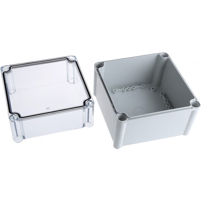 PC 1919 18 T ENCLOSURE, SOLID PC Series Grey Polycarbonate Enclosure, IP66, IP67, Transparent Lid, 188 x 188 x 180mm