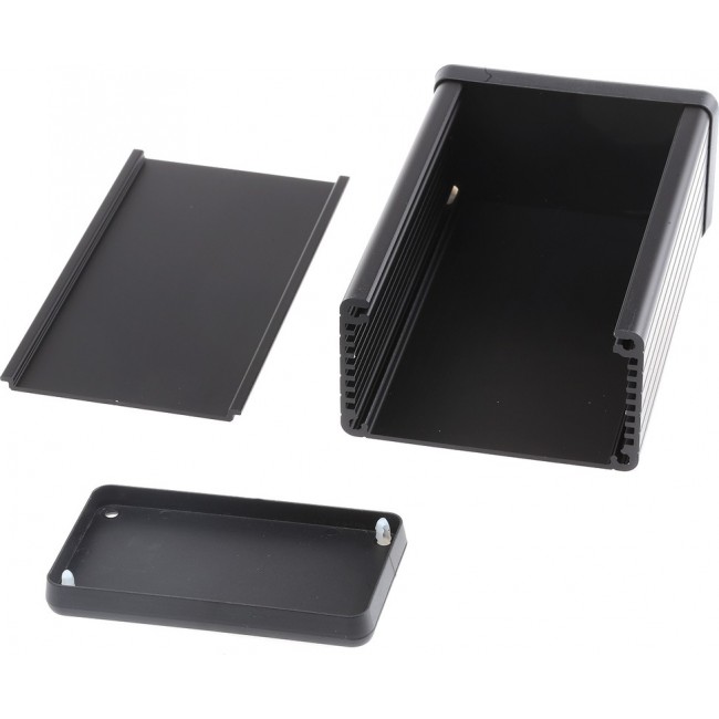 1455K1202BK, 1455 Series Black Aluminium Enclosure, IP54, Black Lid, 120 x 78 x 43mm