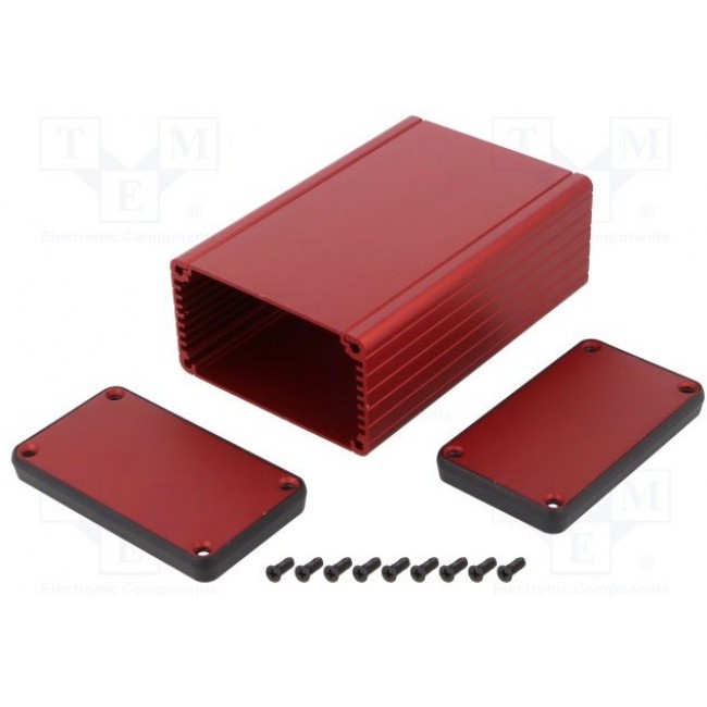 1455K1201RD, Enclosures, Boxes, & Cases Alum w/Medal Ends 4.72x3.07x1.69" Red