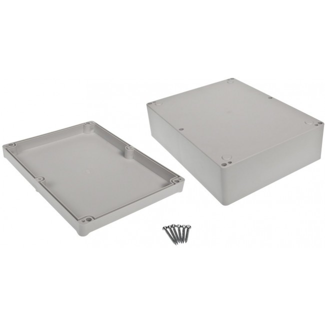 Grey ABS Enclosure, IP65, IK09, Grey Lid, 225 x 174.8 x 81.25mm