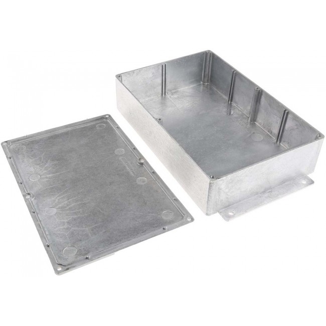 Silver Die Cast Aluminium Enclosure, Flanged, Silver Lid, 252 x 146.1 x 55.5mm