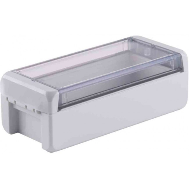 96024125 B 180806 PC-V0-G-7035, Bocube Series Light Grey Polycarbonate V0 Enclosure, IP66, IP68, IK07, Transparent Lid, 191 x 80 x 60mm