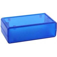 BOX1-P14-BT, Enclosures, Boxes, & Cases Blue Transparent Plastic Box for Size 1 PCBs (up to 2), Removable end panels, Smooth top, Screws inc