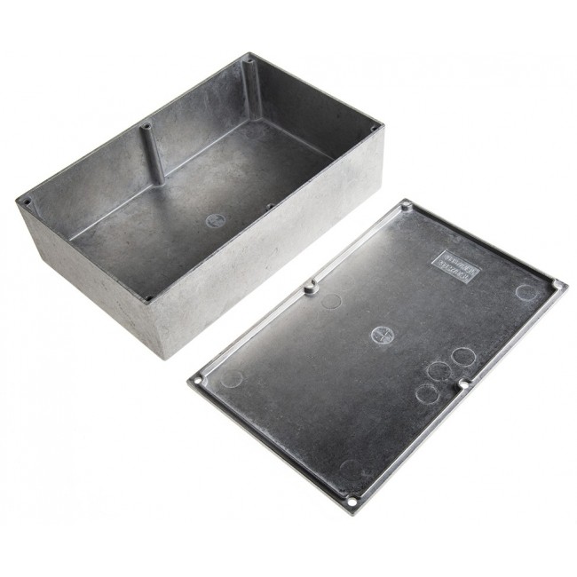 Die-cast aluminum RF shielding enclosure, (L x W x H) 188 x 120 x 53 mm, natural, IP54, 26827PSLA