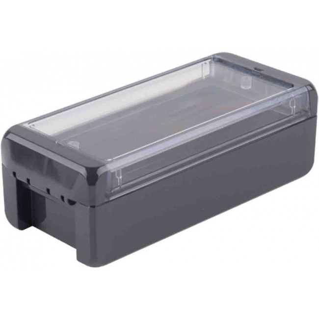 96024124 B 180806 PC-V0-G-7024, Bocube Series Graphite Grey Polycarbonate V0 Enclosure, IP66, IP68, IK07, Transparent Lid, 191 x 80 x 60mm