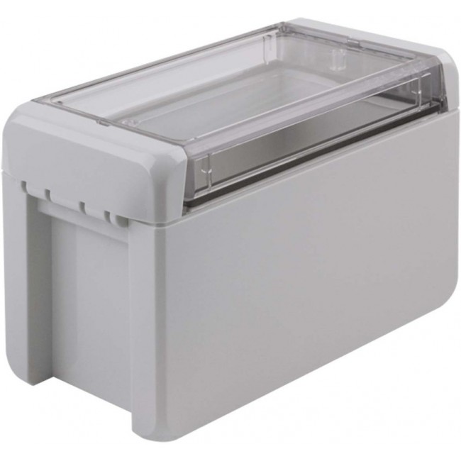 96023135 B 140809 PC-V0-G-7035, Bocube Series Light Grey Polycarbonate V0 Enclosure, IP66, IP68, IK07, Transparent Lid, 151 x 80 x 90mm