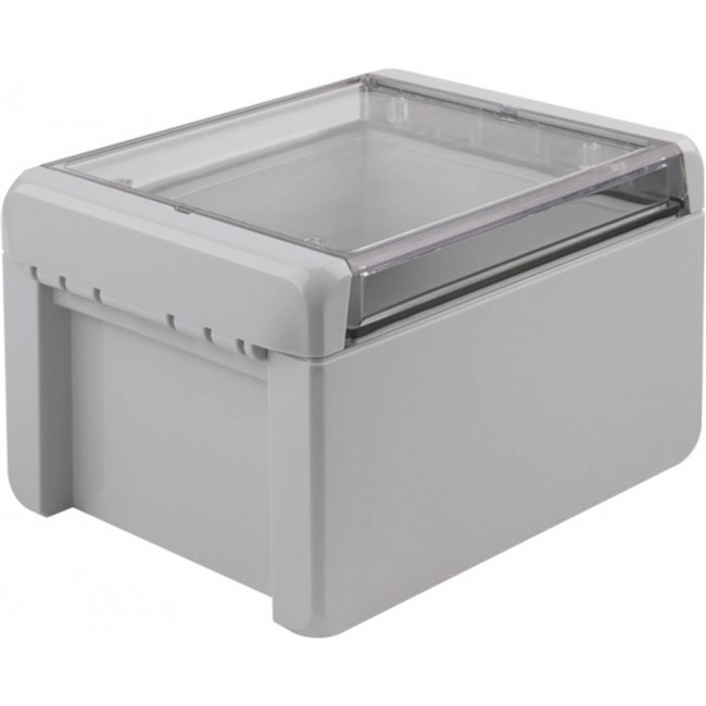 96023235 B 141309 PC-V0-G-7035, Bocube Series Light Grey Polycarbonate V0 Enclosure, IP66, IP68, IK07, Transparent Lid, 151 x 125 x 90mm