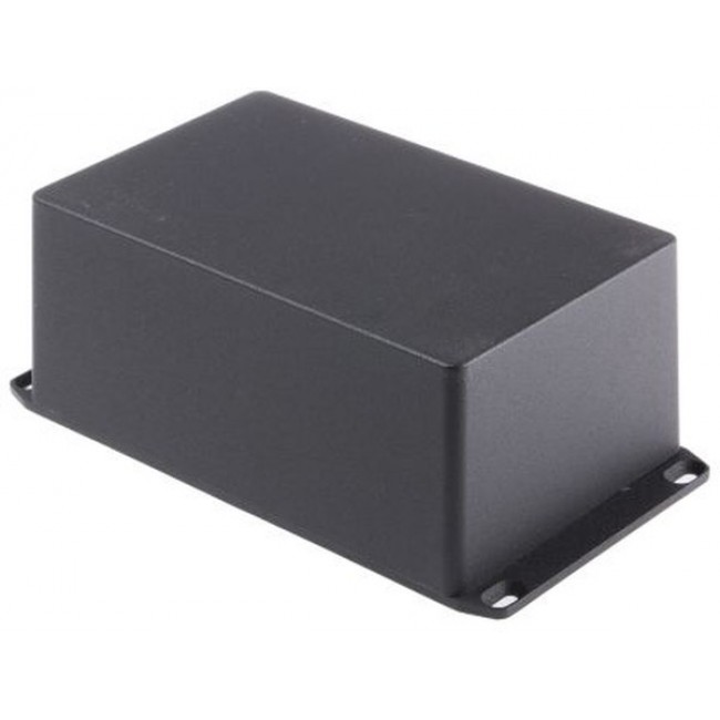 1590EFLBK, 1590 Series Black Die Cast Aluminium Enclosure, IP54, Flanged, Black Lid, 188 x 119.5 x 82mm