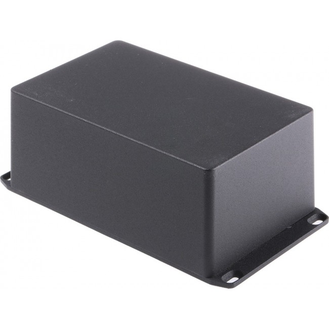 1590EFLBK, 1590 Series Black Die Cast Aluminium Enclosure, IP54, Flanged, Black Lid, 188 x 119.5 x 82mm