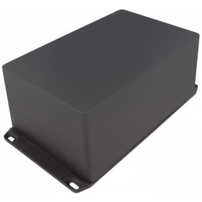 1590EFLBK, 1590 Series Black Die Cast Aluminium Enclosure, IP54, Flanged, Black Lid, 188 x 119.5 x 82mm