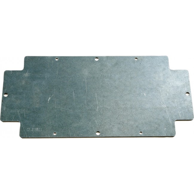 10011118, Galvanised Steel Mounting Plate, 2mm H, 341mm W, 340mm L for Use with Polyester Standard Enclosures 02.363609