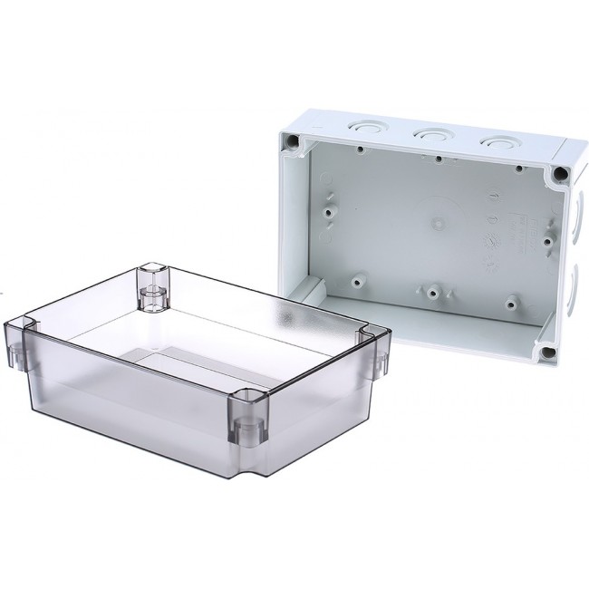 PCM 150/100 T ENCLOSURE, Grey Polycarbonate Enclosure, IP66, IP67, Clear Lid, 180 x 130 x 100mm