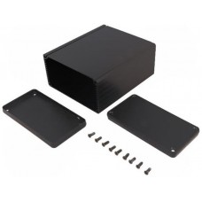 1455N1202BK, Enclosures, Boxes, & Cases Alum w/Plastic Ends 4.72x4.06x2.1" Black