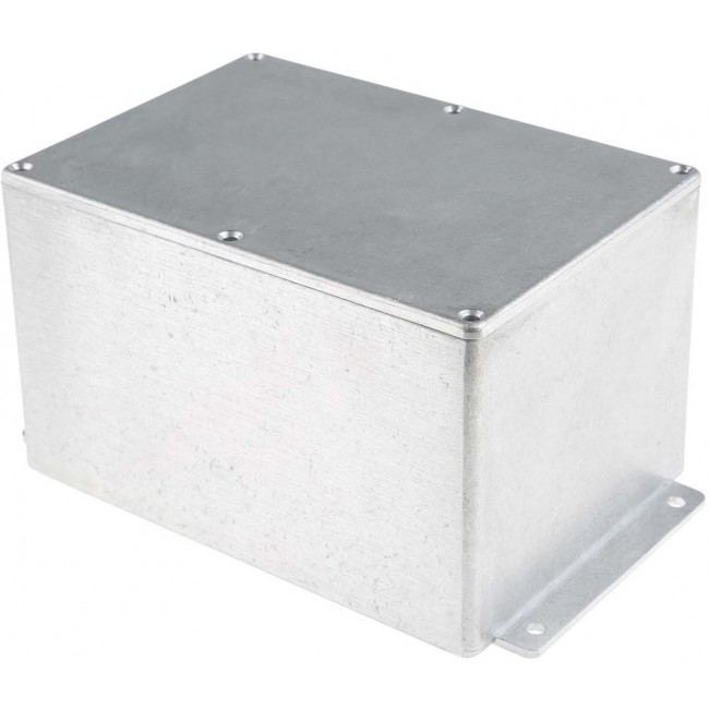 Silver Die Cast Aluminium Enclosure, Flanged, Silver Lid, 201.7 x 121.2 x 105.4mm