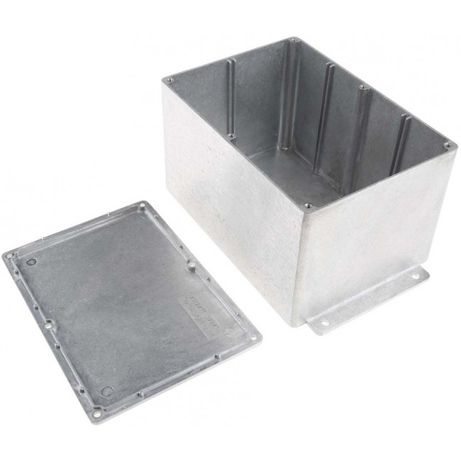 Silver Die Cast Aluminium Enclosure, Flanged, Silver Lid, 201.7 x 121.2 x 105.4mm