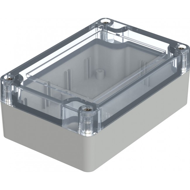 07411074 XM 110704 G 7035, Euromas X Series Light Grey Polycarbonate Enclosure, IP66, IP68, IK07, Clear Lid, 105 x 70 x 40mm