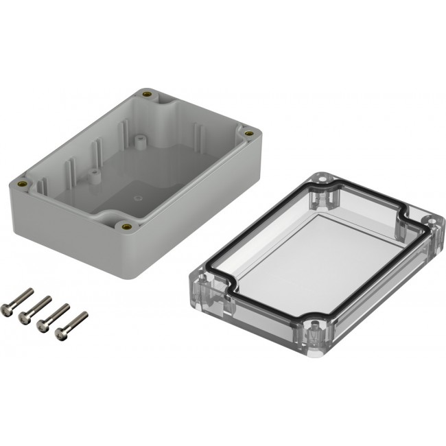 07411074 XM 110704 G 7035, Euromas X Series Light Grey Polycarbonate Enclosure, IP66, IP68, IK07, Clear Lid, 105 x 70 x 40mm