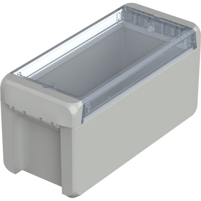 96024135, Bocube Series Light Grey Polycarbonate General Purpose Enclosure, IP66, IK07, Transparent Lid, 191 x 80 x 90mm