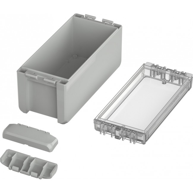 96024135, Bocube Series Light Grey Polycarbonate General Purpose Enclosure, IP66, IK07, Transparent Lid, 191 x 80 x 90mm