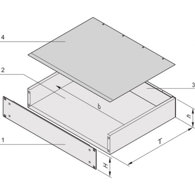 19 inch insert, 1 U, (W x H x D) 447 x 43.7 x 280 mm, steel, natural, 20860-121