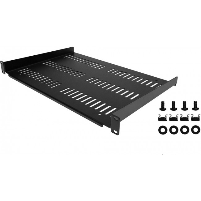 SHELF-1U-12-FIXED-V, Metal, Steel Shelf 19.000" L x 12.000" W x 1.700" H (482.60mm x 304.80mm x 43.18mm) Black