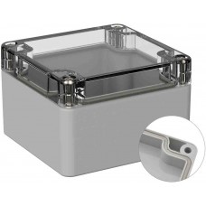 Grey Polycarbonate General Purpose Enclosure, IP66, IK07, Clear Lid, 80 x 82 x 55mm