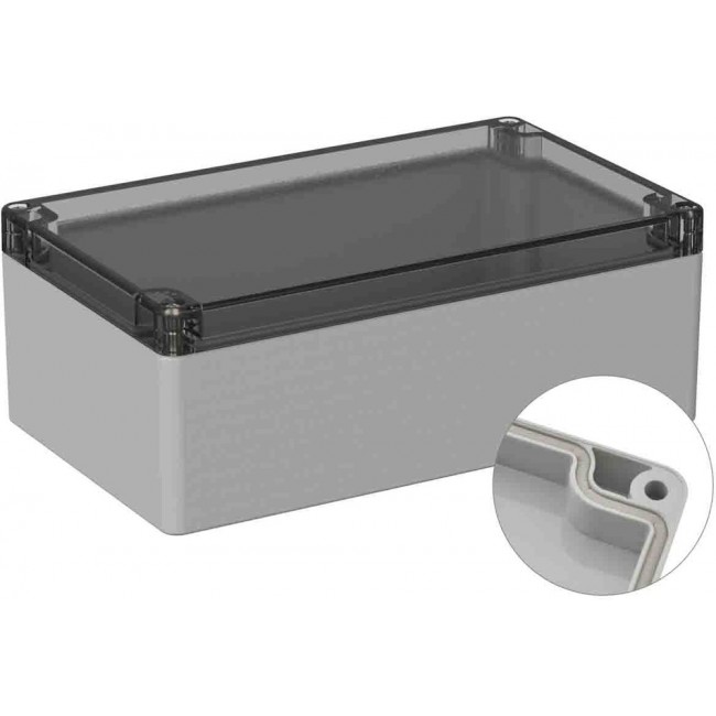 Grey Polycarbonate General Purpose Enclosure, IP66, IK07, Clear Lid, 120 x 200 x 75mm