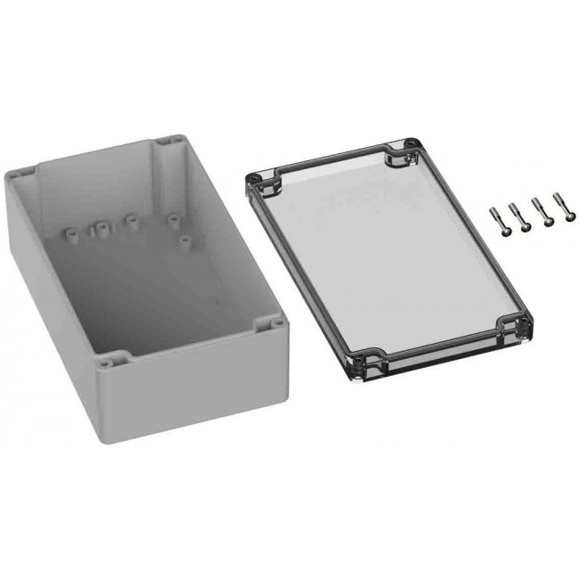 Grey Polycarbonate General Purpose Enclosure, IP66, IK07, Clear Lid, 120 x 200 x 75mm