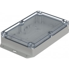 07721145 XM 211405 G WL 7035, Euromas X Series Light Grey Polycarbonate Enclosure, IP66, IP68, IK07, Flanged, Clear Lid, 209.7 x 139.8 x 45.