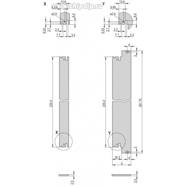 30848-336 Передняя панель, 6 U, 4 HP, 2.5 mm