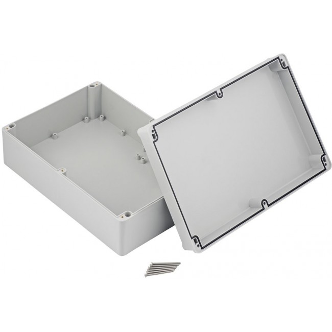 Grey ABS Enclosure, IP67, IK09, Grey Lid, 283 x 193.2 x 96.7mm