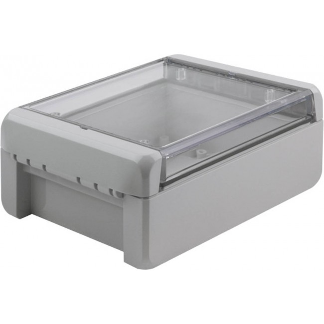 96023225 B 141306 PC-V0-G-7035, Bocube Series Light Grey Polycarbonate V0 Enclosure, IP66, IP68, IK07, Transparent Lid, 151 x 125 x 60mm