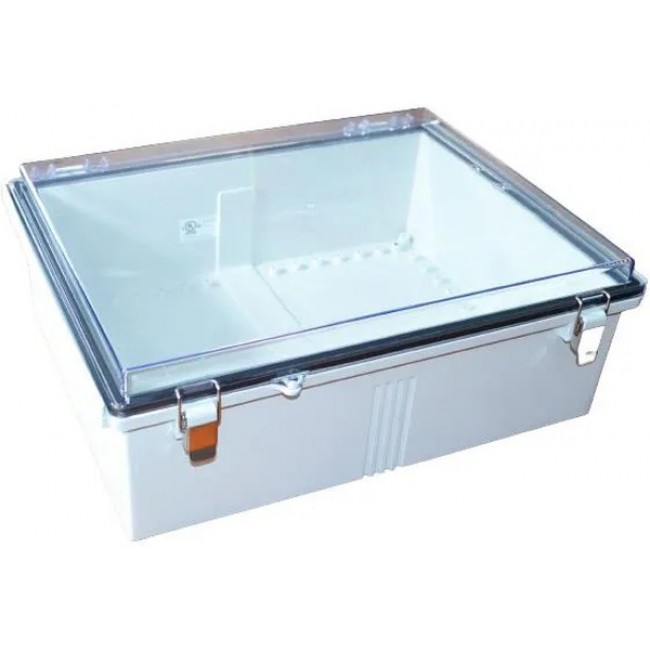 PTQ-11073-C, Electrical Enclosures PC+10% Fiberglass Box, Stainless Steel Latch, Clear Cover (17.7 X 13.8 X 6.3 In)