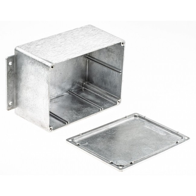 Silver Die Cast Aluminium Enclosure, Flanged, Silver Lid, 168.7 x 101.6 x 76.5mm