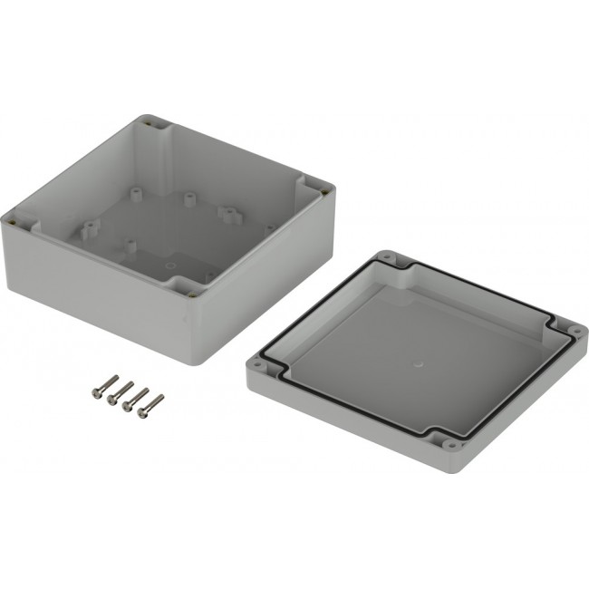 07314146 XM 141406 7035, Euromas X Series Light Grey Polycarbonate Enclosure, IP66, IP68, IK07, Light Grey Lid, 134.7 x 134.7 x 60.1mm